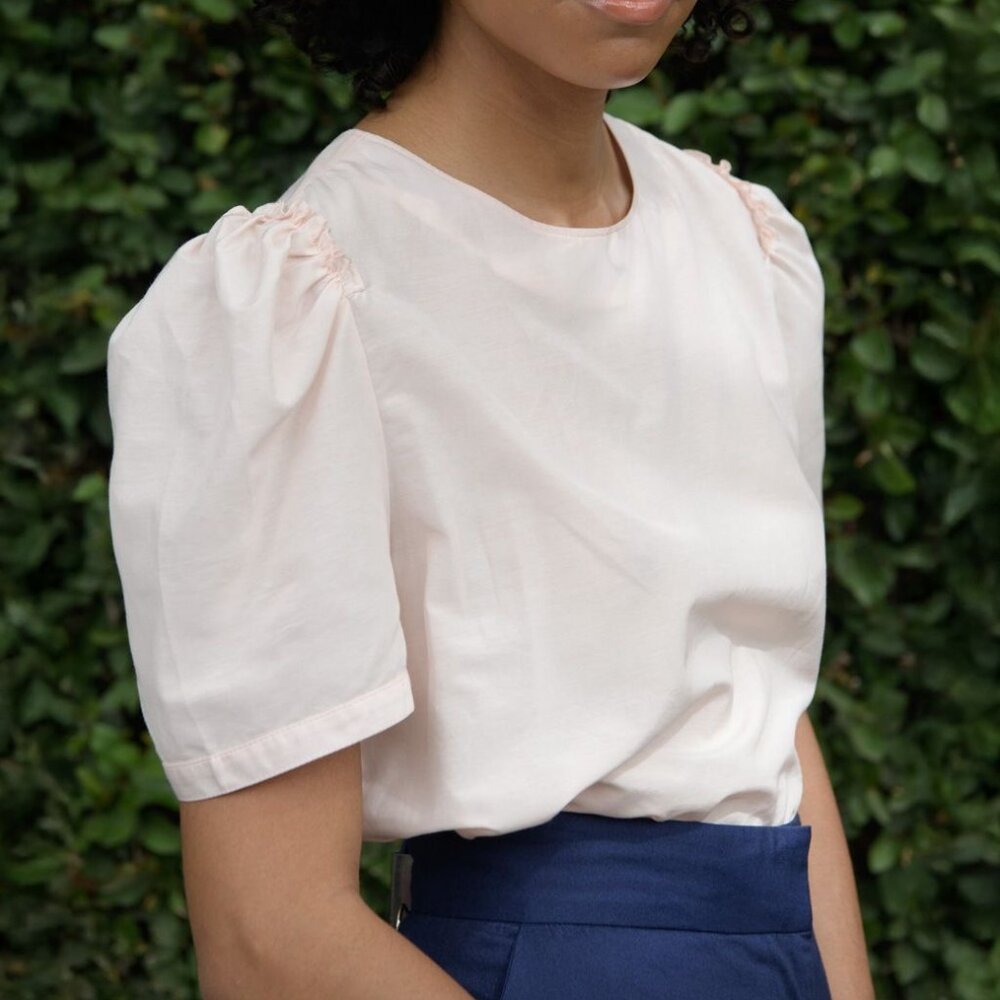 Souk Indigo Jane Puff Sleeve Blouse Cotton Silk Soft Pink Size Medium NEW NWT - Picture 2 of 11